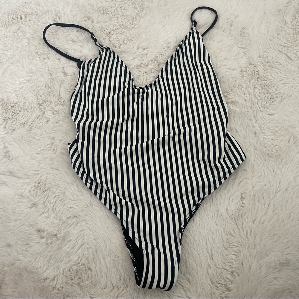 Bershka Striped 1 piece low back bikini. Size small